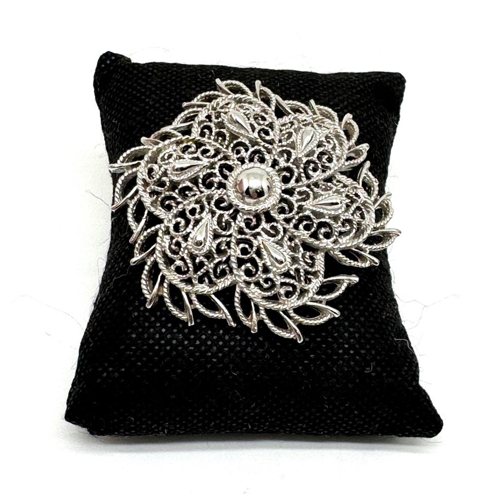 Trifari Silvertone Floral Filigree Brooch